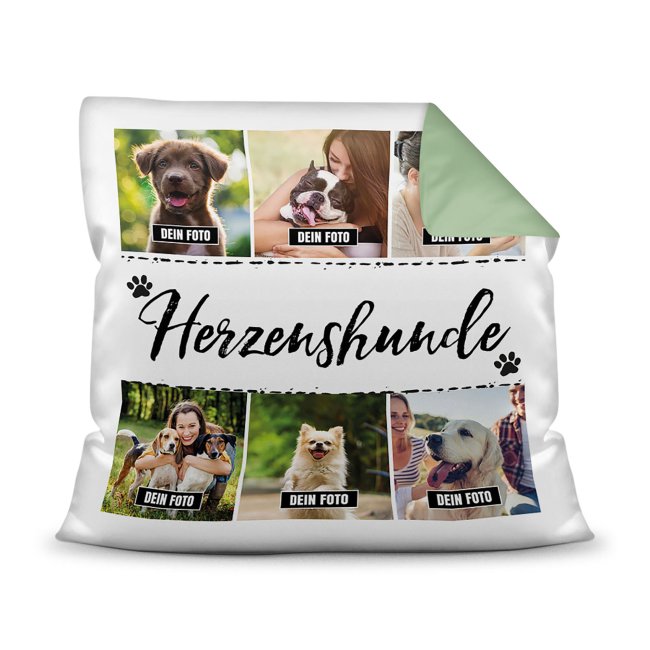 Bedrucktes Zierkissen mit Hunde-Spruch - Fotocollage - Herzenshunde - mit sechs Fotos - Dieses selbst gestaltete Kissen macht sich perfekt in jeder...