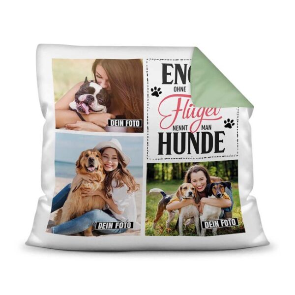 Bedrucktes Zierkissen mit Hunde-Spruch - Fotocollage - Engel ohne Flügel - mit drei Fotos - Dieses selbst gestaltete Kissen macht sich perfekt in...