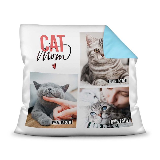 Bedrucktes Zierkissen mit Katzen-Spruch - Fotocollage - Cat Mom - mit drei Fotos - Dieses selbst gestaltete Kissen macht sich perfekt in jeder...