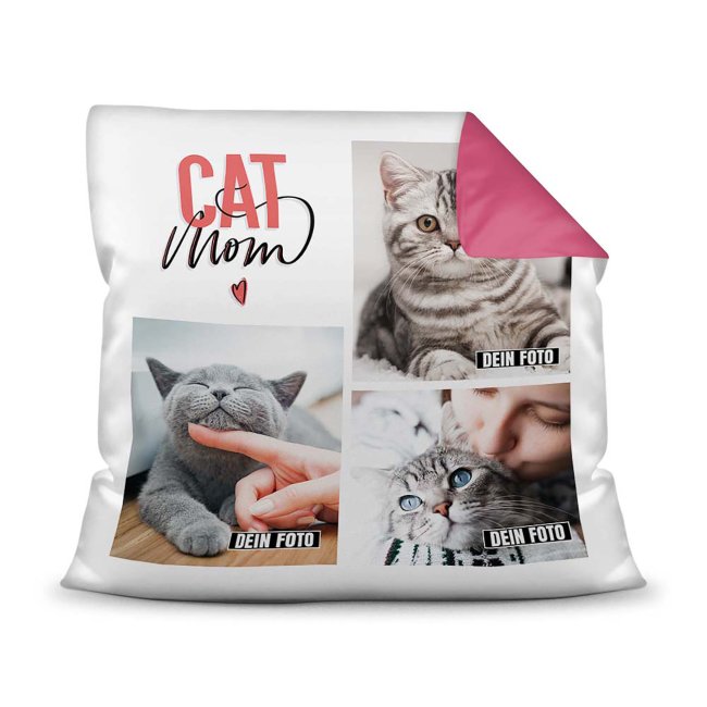 Bedrucktes Zierkissen mit Katzen-Spruch - Fotocollage - Cat Mom - mit drei Fotos - Dieses selbst gestaltete Kissen macht sich perfekt in jeder...