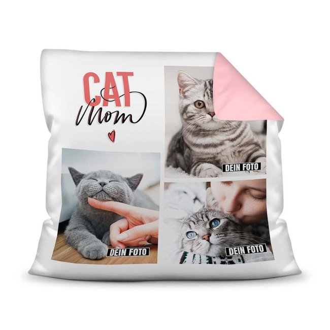 Bedrucktes Zierkissen mit Katzen-Spruch - Fotocollage - Cat Mom - mit drei Fotos - Dieses selbst gestaltete Kissen macht sich perfekt in jeder...