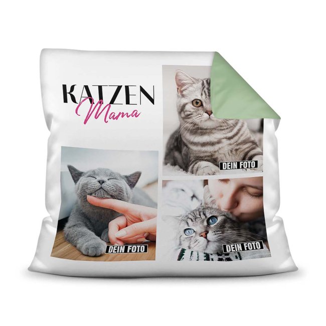 Bedrucktes Zierkissen mit Katzen-Spruch - Fotocollage - Katzenmama - mit drei Fotos - Dieses selbst gestaltete Kissen macht sich perfekt in jeder...