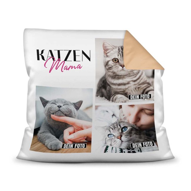 Bedrucktes Zierkissen mit Katzen-Spruch - Fotocollage - Katzenmama - mit drei Fotos - Dieses selbst gestaltete Kissen macht sich perfekt in jeder...