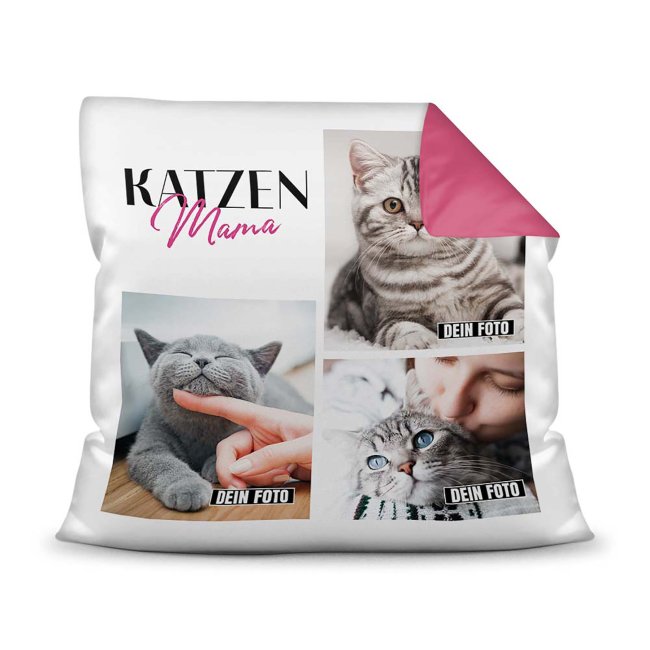 Bedrucktes Zierkissen mit Katzen-Spruch - Fotocollage - Katzenmama - mit drei Fotos - Dieses selbst gestaltete Kissen macht sich perfekt in jeder...