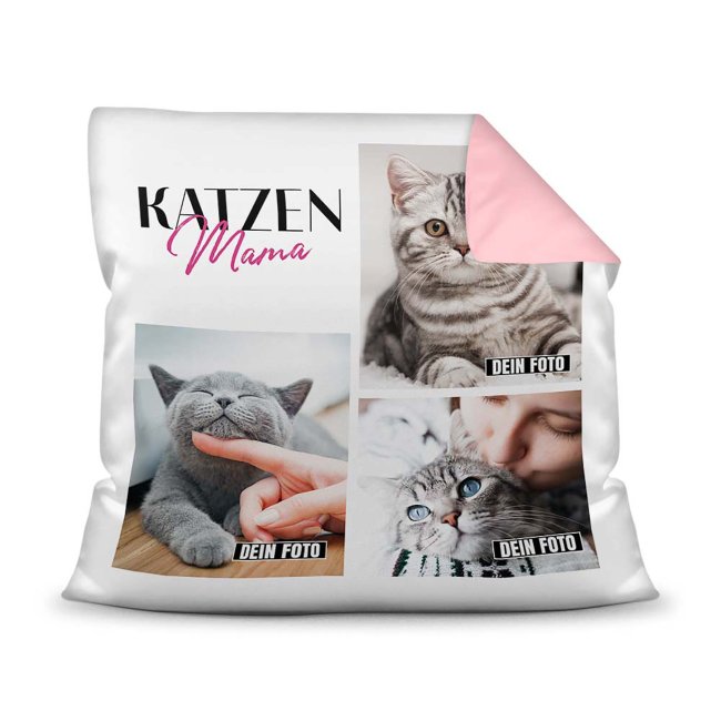 Bedrucktes Zierkissen mit Katzen-Spruch - Fotocollage - Katzenmama - mit drei Fotos - Dieses selbst gestaltete Kissen macht sich perfekt in jeder...