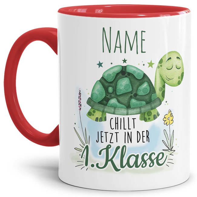 Tasse bedruckt mit süßer Schildkröte und witzigem Spruch für Schulanfänger - eine besondere Geschenkidee zum Schulanfang. Ein persönliches...