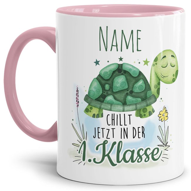 Tasse bedruckt mit süßer Schildkröte und witzigem Spruch für Schulanfänger - eine besondere Geschenkidee zum Schulanfang. Ein persönliches...