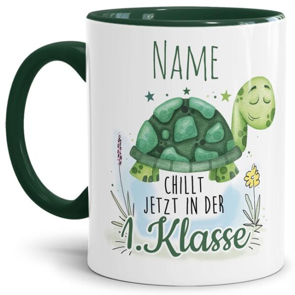 Tasse bedruckt mit süßer Schildkröte und witzigem Spruch für Schulanfänger - eine besondere Geschenkidee zum Schulanfang. Ein persönliches...