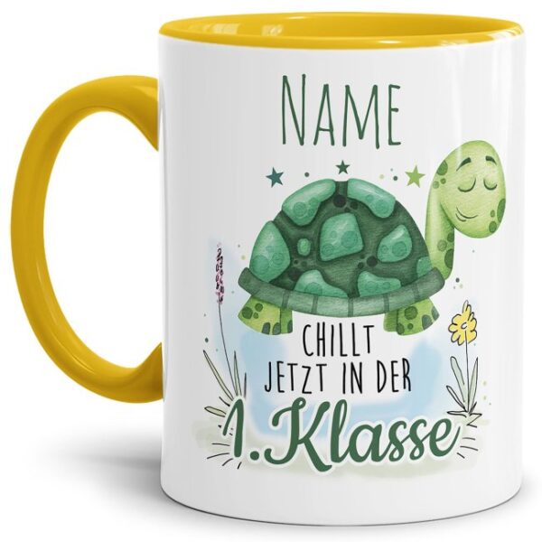 Tasse bedruckt mit süßer Schildkröte und witzigem Spruch für Schulanfänger - eine besondere Geschenkidee zum Schulanfang. Ein persönliches...