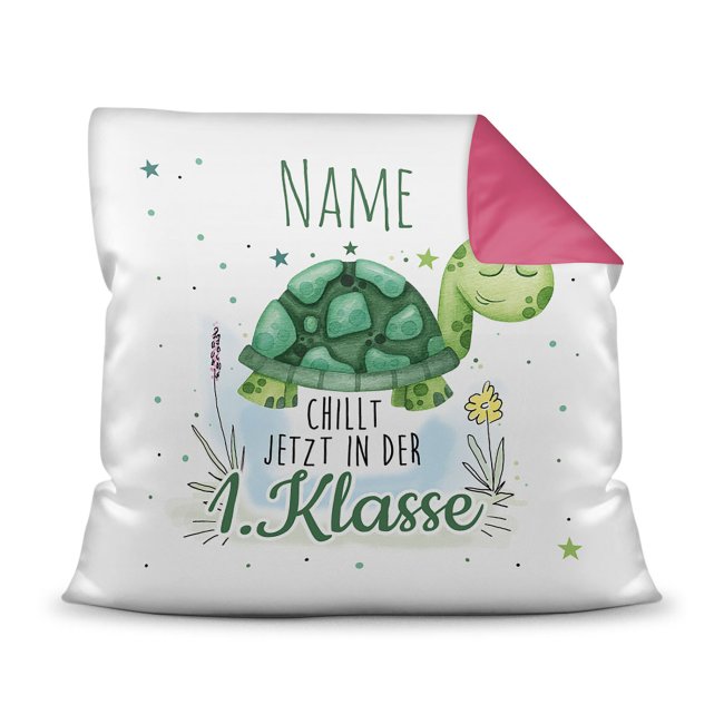 Personalisierbares Kissen mit Name und Schildkröte mit lustigem Spruch - eine besondere Geschenkidee zum Schulanfang. Ein persönliches...