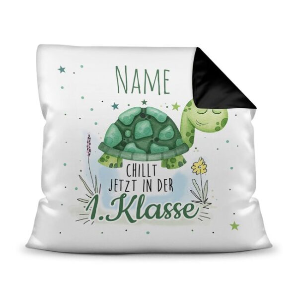 Personalisierbares Kissen mit Name und Schildkröte mit lustigem Spruch - eine besondere Geschenkidee zum Schulanfang. Ein persönliches...