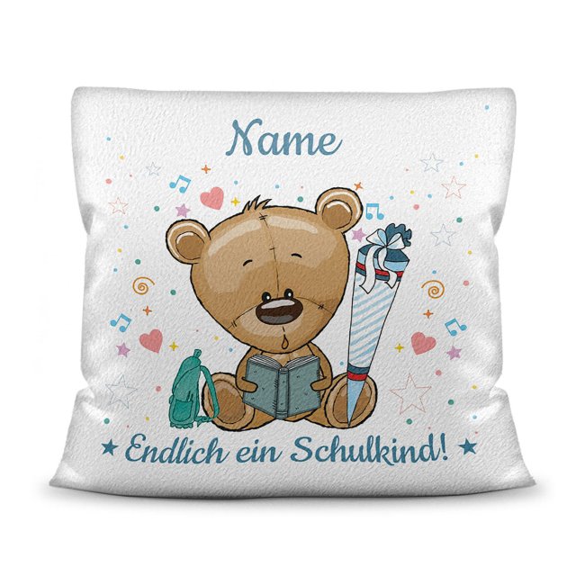 Personalisierbares Kissen mit Name zum Einschulung mit Teddymotiv. Ein besonderes