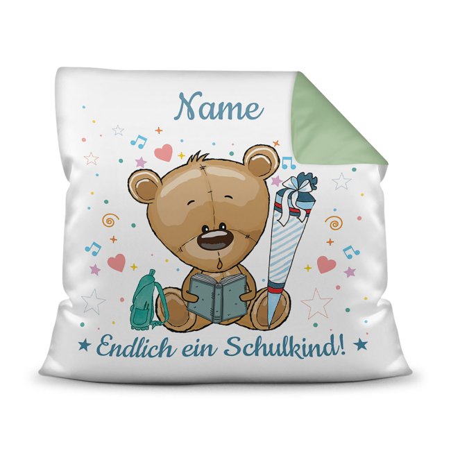 Personalisierbares Kissen mit Name zum Einschulung mit Teddymotiv. Ein besonderes