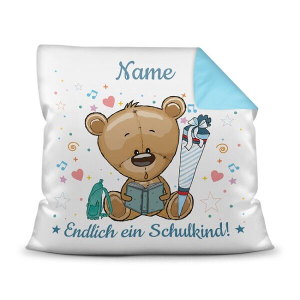 Personalisierbares Kissen mit Name zum Einschulung mit Teddymotiv. Ein besonderes