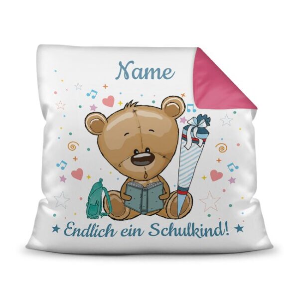 Personalisierbares Kissen mit Name zum Einschulung mit Teddymotiv. Ein besonderes