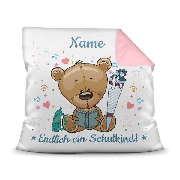 Personalisierbares Kissen mit Name zum Einschulung mit Teddymotiv. Ein besonderes