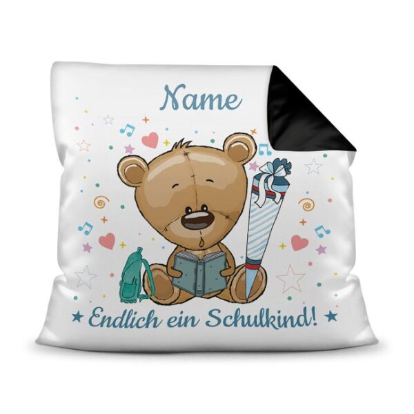 Personalisierbares Kissen mit Name zum Einschulung mit Teddymotiv. Ein besonderes