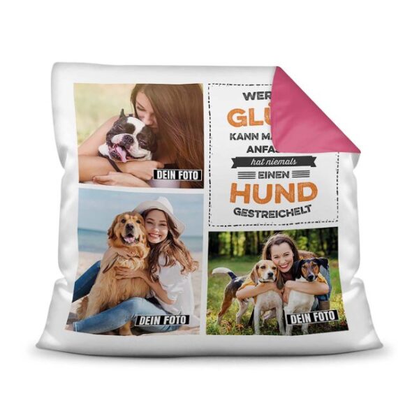 Bedrucktes Zierkissen mit Hunde-Spruch - Fotocollage - Hunde-Glück - mit drei Fotos - Dieses selbst gestaltete Kissen macht sich perfekt in jeder...