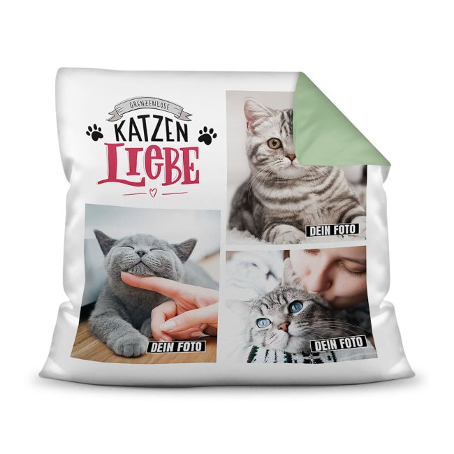 Bedrucktes Zierkissen mit Katzen-Spruch - Fotocollage - Katzenliebe - mit drei Fotos - Dieses selbst gestaltete Kissen macht sich perfekt in jeder...