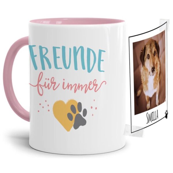 Liebevoll gestaltete Keramik-Tasse mit lustigem Hunde-Spruch - Freunde für immer - mit Foto & Name selbst gestalten - Diese personalisierte...