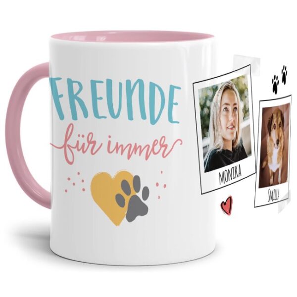 Liebevoll gestaltete Keramik-Tasse mit lustigem Hunde-Spruch - Freunde für immer - mit Fotos & Namen selbst gestalten - Diese personalisierte...