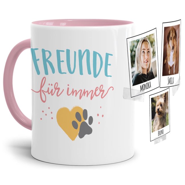 Liebevoll gestaltete Keramik-Tasse mit lustigem Hunde-Spruch - Freunde für immer - mit Fotos & Namen selbst gestalten - Diese personalisierte...