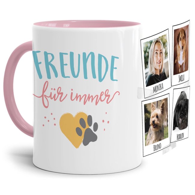 Liebevoll gestaltete Keramik-Tasse mit lustigem Hunde-Spruch - Freunde für immer - mit Fotos & Namen selbst gestalten - Diese personalisierte...