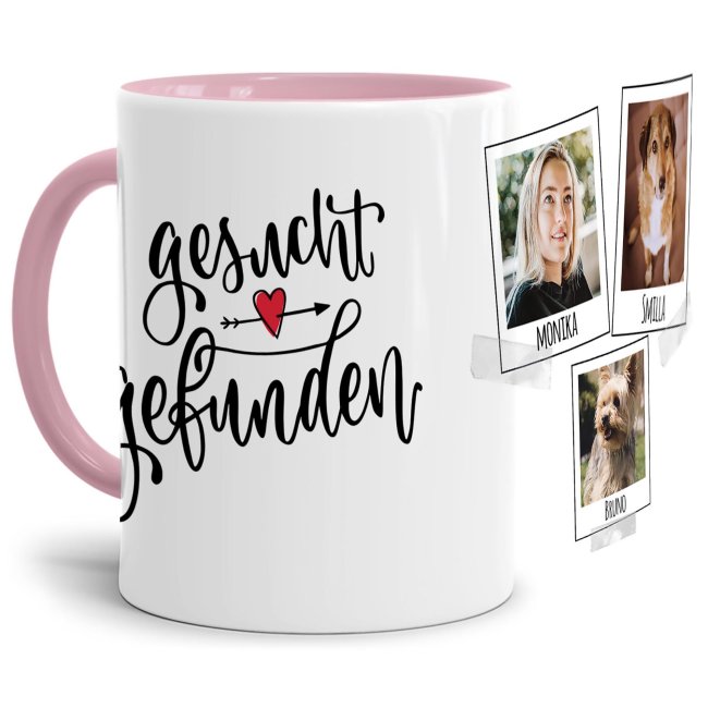 Liebevoll gestaltete Keramik-Tasse mit lustigem Hunde-Spruch - Gesucht Gefunden - mit Fotos & Namen selbst gestalten - Diese personalisierte...