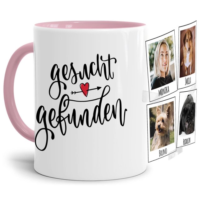 Liebevoll gestaltete Keramik-Tasse mit lustigem Hunde-Spruch - Gesucht Gefunden - mit Fotos & Namen selbst gestalten - Diese personalisierte...