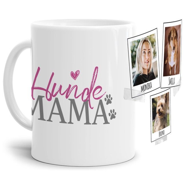 Liebevoll gestaltete Keramik-Tasse mit lustigem Hunde-Spruch - Hundemama - mit Fotos & Namen selbst gestalten - Diese personalisierte...