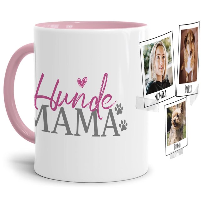 Liebevoll gestaltete Keramik-Tasse mit lustigem Hunde-Spruch - Hundemama - mit Fotos & Namen selbst gestalten - Diese personalisierte...