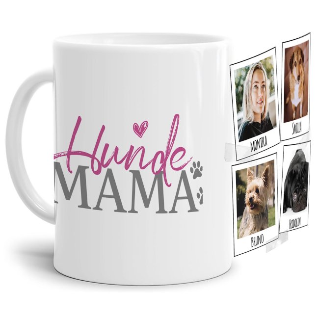 Liebevoll gestaltete Keramik-Tasse mit lustigem Hunde-Spruch - Hundemama - mit Fotos & Namen selbst gestalten - Diese personalisierte...