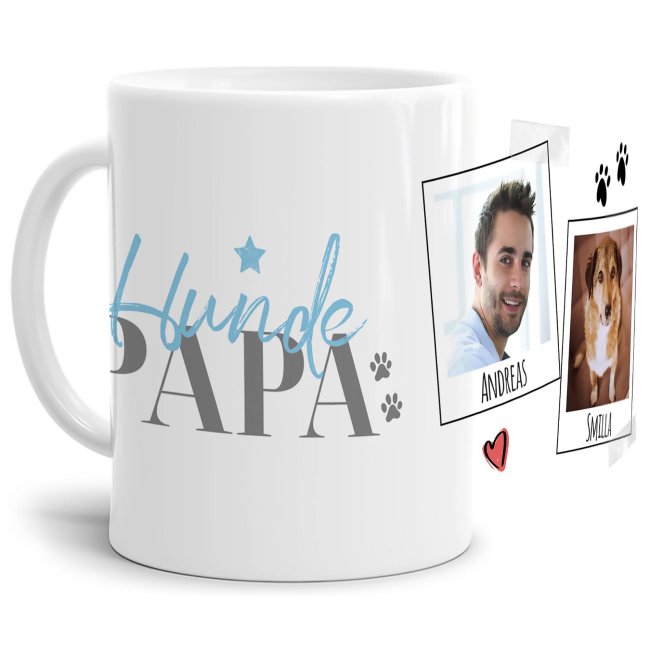 Liebevoll gestaltete Keramik-Tasse mit lustigem Hunde-Spruch - Hundepapa - mit Foto & Name selbst gestalten - Diese personalisierte Lieblingstasse...