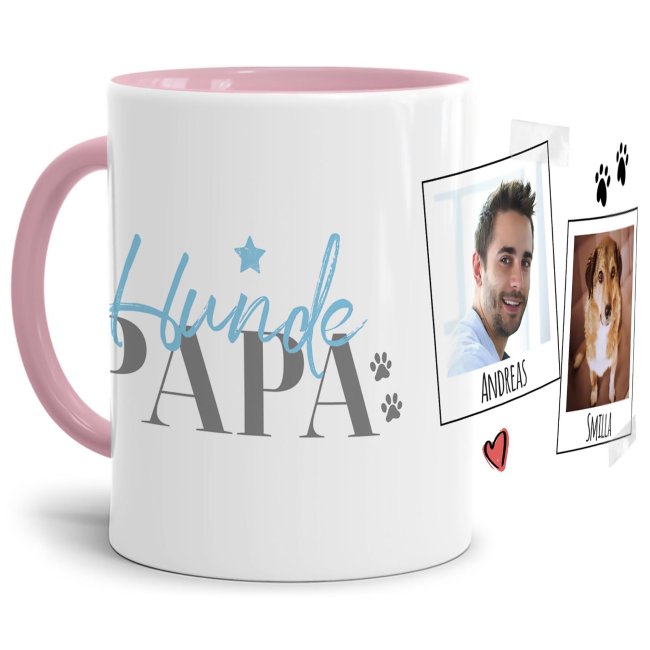 Liebevoll gestaltete Keramik-Tasse mit lustigem Hunde-Spruch - Hundepapa - mit Fotos & Namen selbst gestalten - Diese personalisierte...