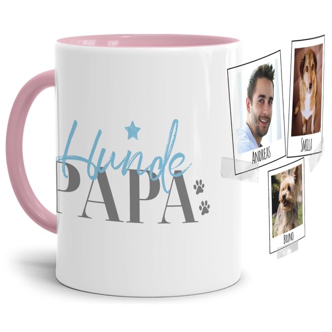 Liebevoll gestaltete Keramik-Tasse mit lustigem Hunde-Spruch - Hundepapa - mit Fotos & Namen selbst gestalten - Diese personalisierte...