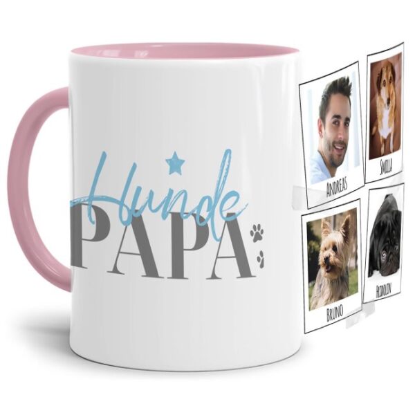 Liebevoll gestaltete Keramik-Tasse mit lustigem Hunde-Spruch - Hundepapa - mit Fotos & Namen selbst gestalten - Diese personalisierte...