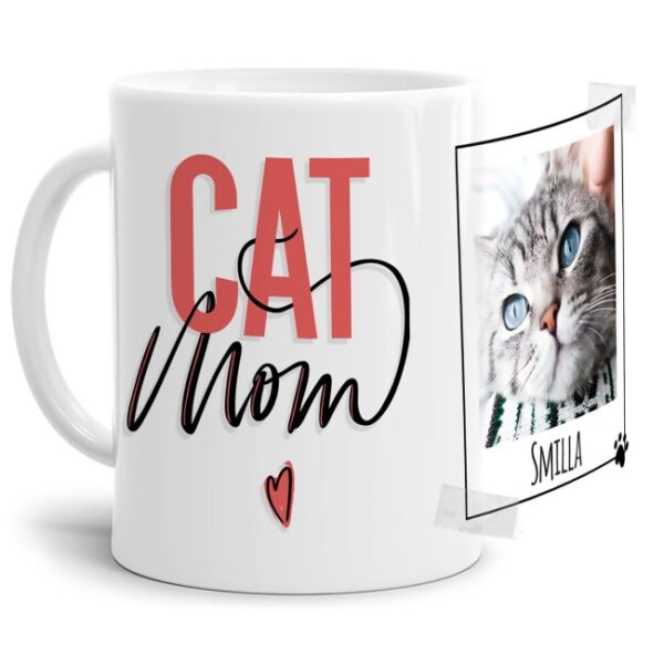 Liebevoll selbst gestaltete Keramik-Tasse mit Katzen-Spruch - Cat Mom mit Foto und Name - Diese neue Lieblingstasse ist das perfekte und...