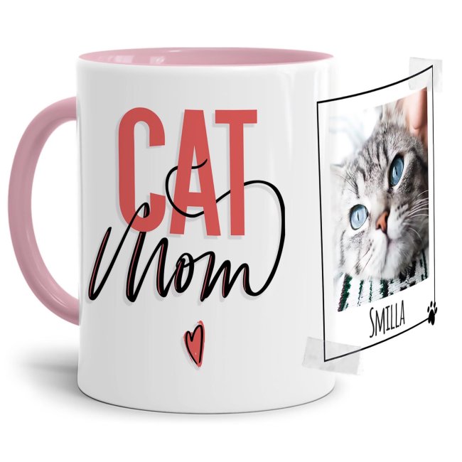 Liebevoll selbst gestaltete Keramik-Tasse mit Katzen-Spruch - Cat Mom mit Foto und Name - Diese neue Lieblingstasse ist das perfekte und...