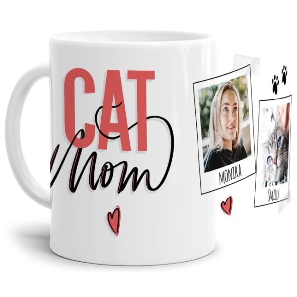 Liebevoll selbst gestaltete Keramik-Tasse mit Katzen-Spruch - Cat Mom mit Fotos und Namen - Diese neue Lieblingstasse ist das perfekte und...