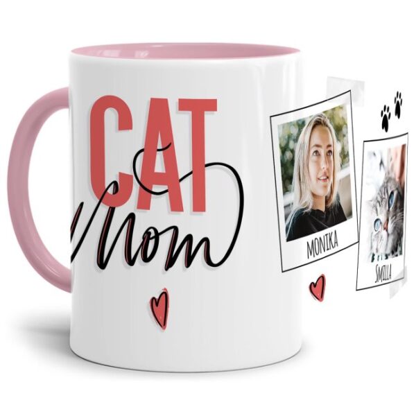 Liebevoll selbst gestaltete Keramik-Tasse mit Katzen-Spruch - Cat Mom mit Fotos und Namen - Diese neue Lieblingstasse ist das perfekte und...