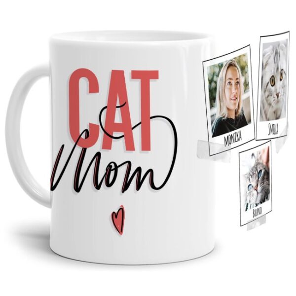 Liebevoll selbst gestaltete Keramik-Tasse mit Katzen-Spruch - Cat Mom mit Fotos und Namen - Diese neue Lieblingstasse ist das perfekte und...