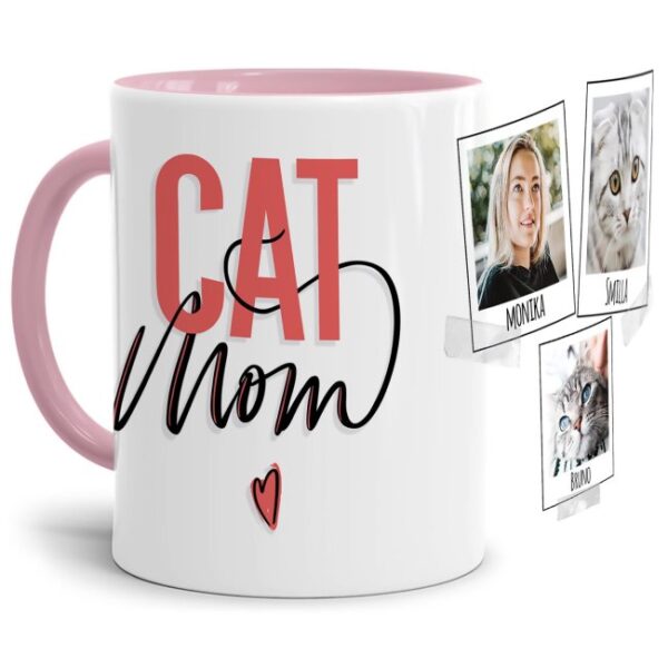 Liebevoll selbst gestaltete Keramik-Tasse mit Katzen-Spruch - Cat Mom mit Fotos und Namen - Diese neue Lieblingstasse ist das perfekte und...