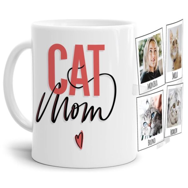 Liebevoll selbst gestaltete Keramik-Tasse mit Katzen-Spruch - Cat Mom mit Fotos und Namen - Diese neue Lieblingstasse ist das perfekte und...