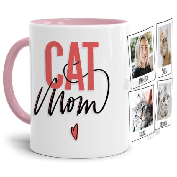 Liebevoll selbst gestaltete Keramik-Tasse mit Katzen-Spruch - Cat Mom mit Fotos und Namen - Diese neue Lieblingstasse ist das perfekte und...