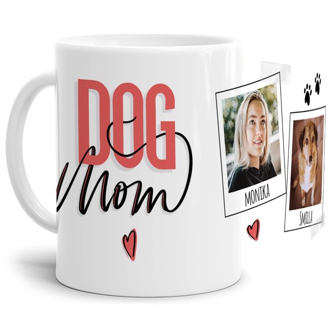 Liebevoll gestaltete Keramik-Tasse mit lustigem Hunde-Spruch - Dogmom - mit Foto & Name selbst gestalten - Diese personalisierte Lieblingstasse ist...