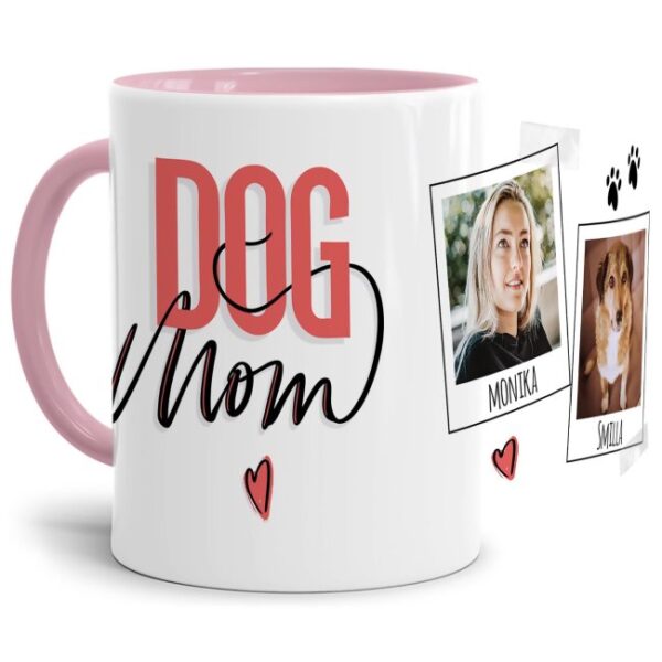 Liebevoll gestaltete Keramik-Tasse mit lustigem Hunde-Spruch - Dogmom - mit Fotos & Namen selbst gestalten - Diese personalisierte Lieblingstasse...