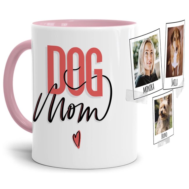 Liebevoll gestaltete Keramik-Tasse mit lustigem Hunde-Spruch - Dogmom - mit Fotos & Namen selbst gestalten - Diese personalisierte Lieblingstasse...