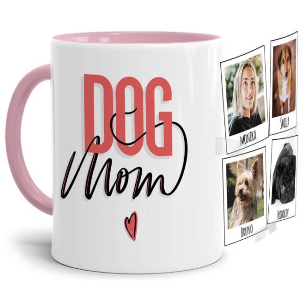 Liebevoll gestaltete Keramik-Tasse mit lustigem Hunde-Spruch - Dogmom - mit Fotos & Namen selbst gestalten - Diese personalisierte Lieblingstasse...