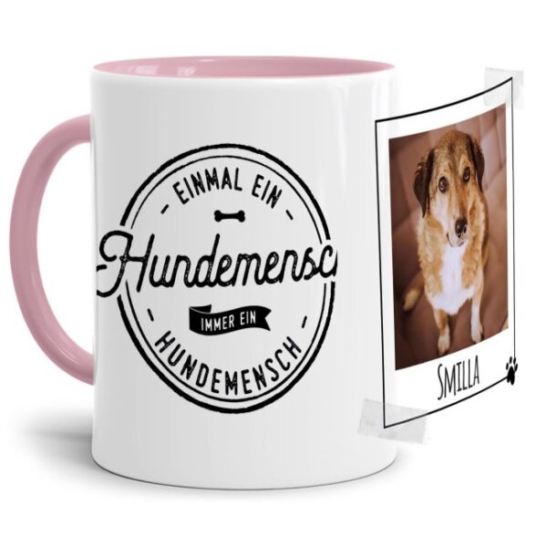 Liebevoll gestaltete Keramik-Tasse mit lustigem Hunde-Spruch - Hundemensch - mit Foto & Name selbst gestalten - Diese personalisierte...