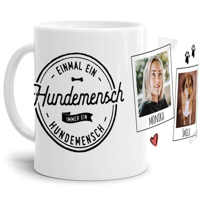 Liebevoll gestaltete Keramik-Tasse mit lustigem Hunde-Spruch - Hundemensch - mit Foto & Name selbst gestalten - Diese personalisierte...